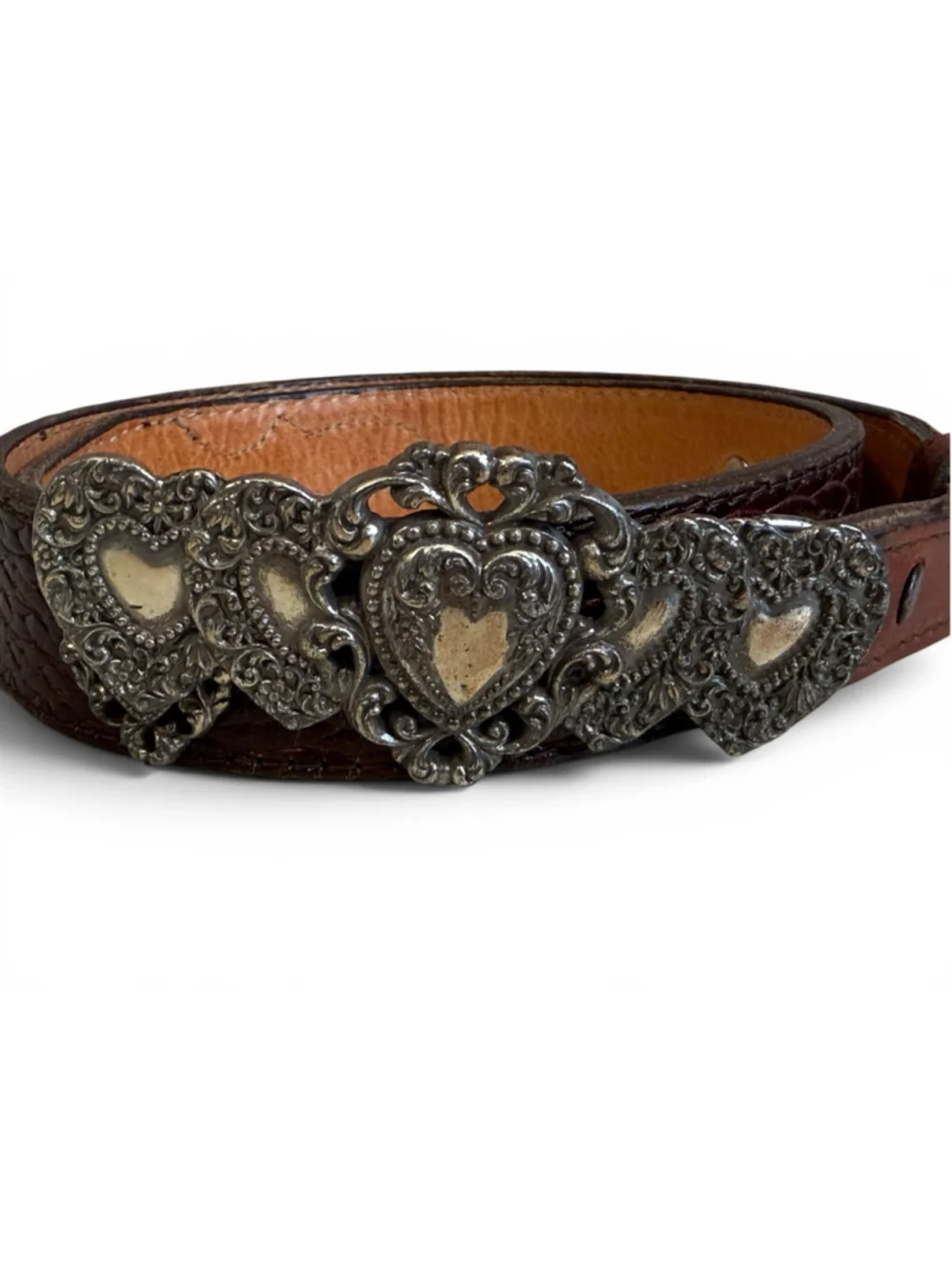Vintage Nocona Women’s Brown Embossed Leather Heart Concho Western Belt Size 32
